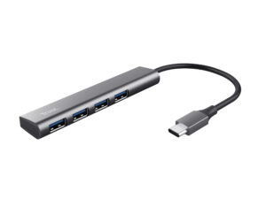 Hub Trust Halyx USB-A a 4xUSB-C 3.0 Gris/Negro