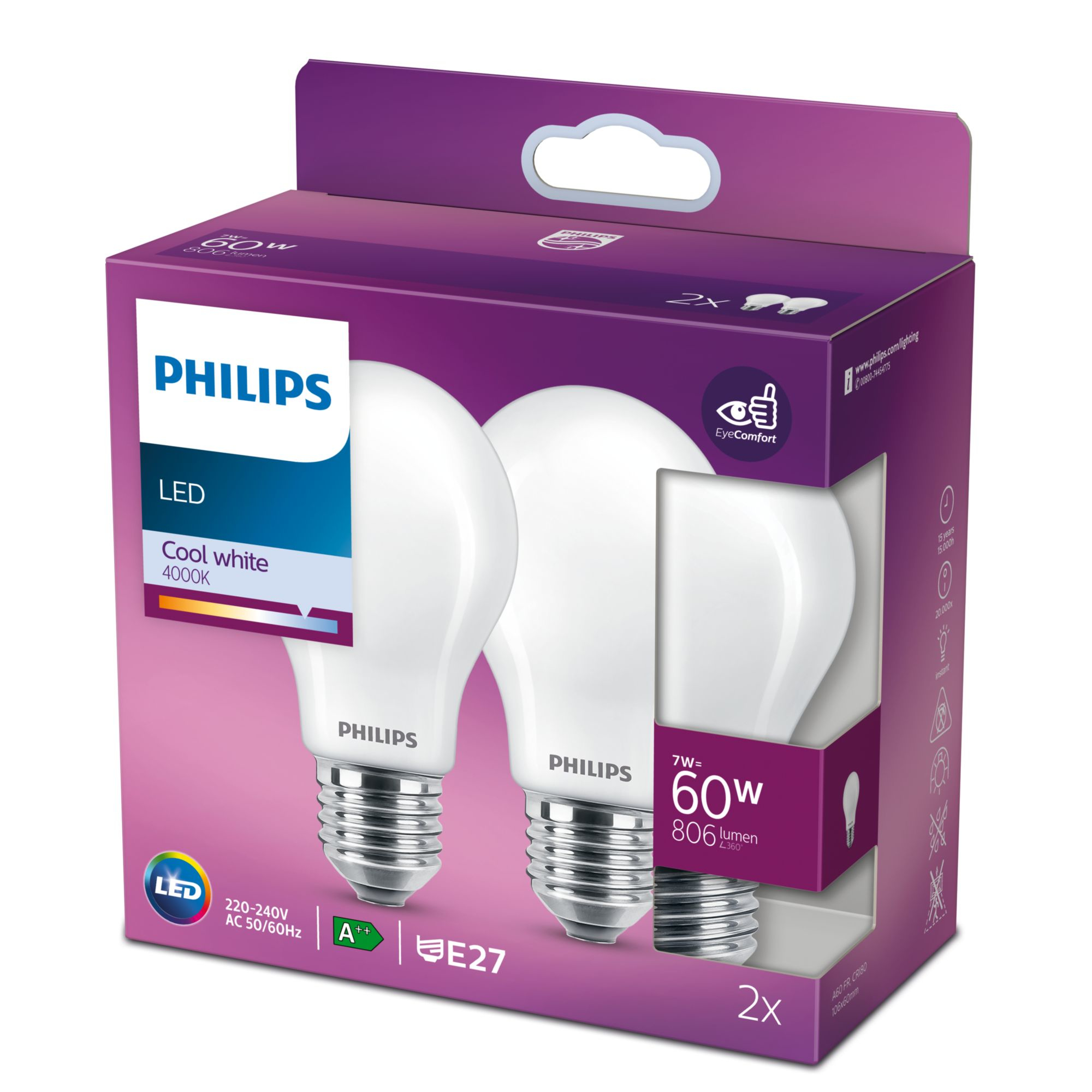 Bombilla Philips LED E27 806L 60W Pack 2 Bombilla Philips LED E27 806L 60W Pack 2