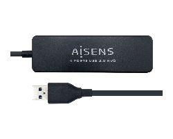 Hub AISENS USB 2.0 a 4xUSB 2.0 30cm Negro