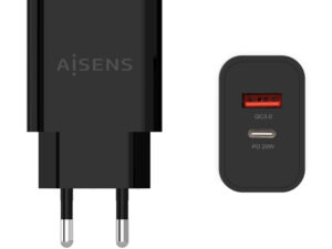 Cargador de Pared AISENS 20W USB-A/C Negro