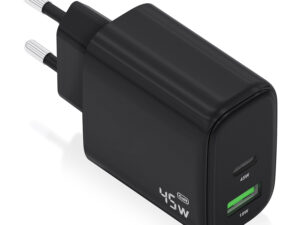 Cargador Pared AISENS 45W USB-A USB-C Negro