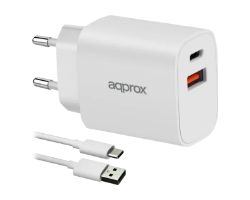 Cargador Pared Approx USB-A/USB-C Cable