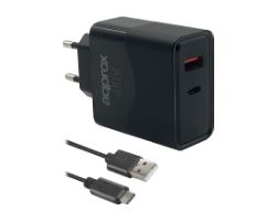 Cargador Pared Approx USB-A/USB-C Cable