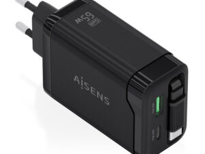 Cargador AISENS GaN 65W 1xUSB-A 1xUSB-C Cable Retráctil