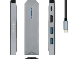 Adaptador AISENS 5en1 USB-C 15cm Gris