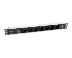 Regleta EQUIP 7xSchuko 2xUSB Rack 1U Negra