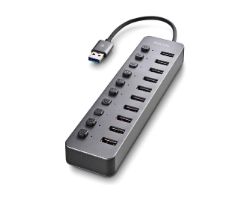 Hub NGS 10xUSB 3.0 con Interruptores Gris