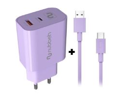 Cargador NUBBEH Bhoot 30W + Cable USB-A/C 18W 1.5m Lila