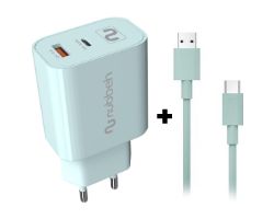 Cargador NUBBEH Bhoot30W Cable USBA/C 18W 1.5m Turquesa