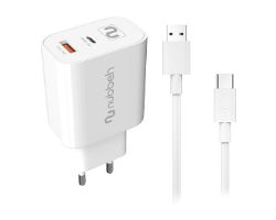 Cargador NUBBEH Bhoot 30W + Cable USB-A/C 1.5m Blanco