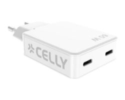 Cargador CELLY GaN 65W 2xUSB-C Blanco