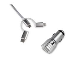 Cargador de Coche SUBBLIM 2xUSB-A Cable 3en1