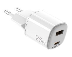 Cargador CELLY USB-A USB-C 25W Blanco
