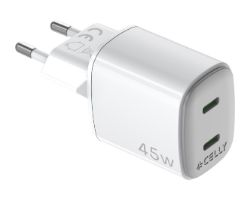 Cargador Pared CELLY 2USB-C 45W Blanco