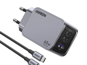 Cargador Ugreen GaN 65W 1xUSB-A 2xUSB-C Gris