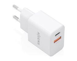 Cargador AISENS GaN 20W. USB-C USB-A.Blanco