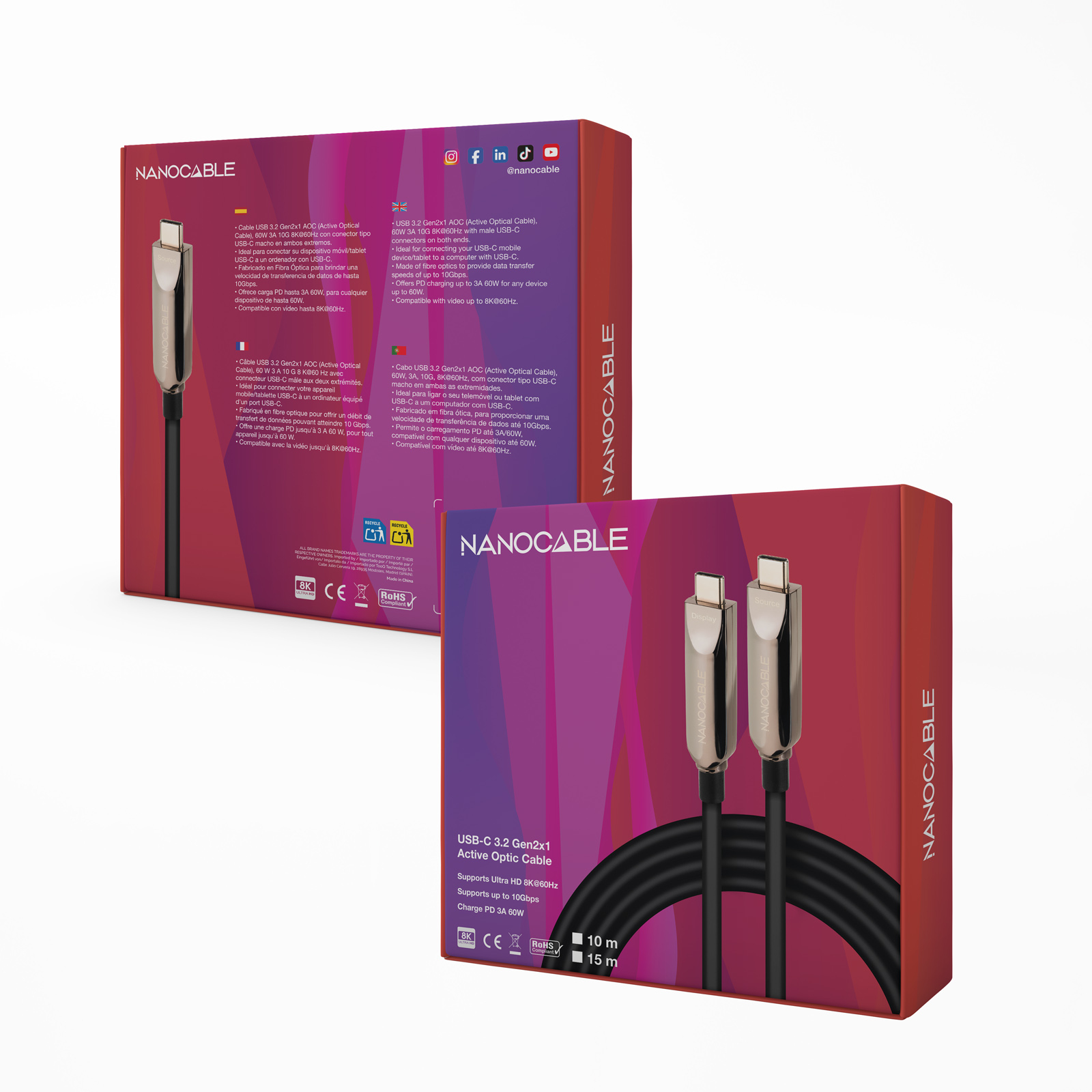 Nanocable USB-C/M a USB-C/M 60W 5m Negro Nanocable USB-C/M a USB-C/M 60W 5m Negro