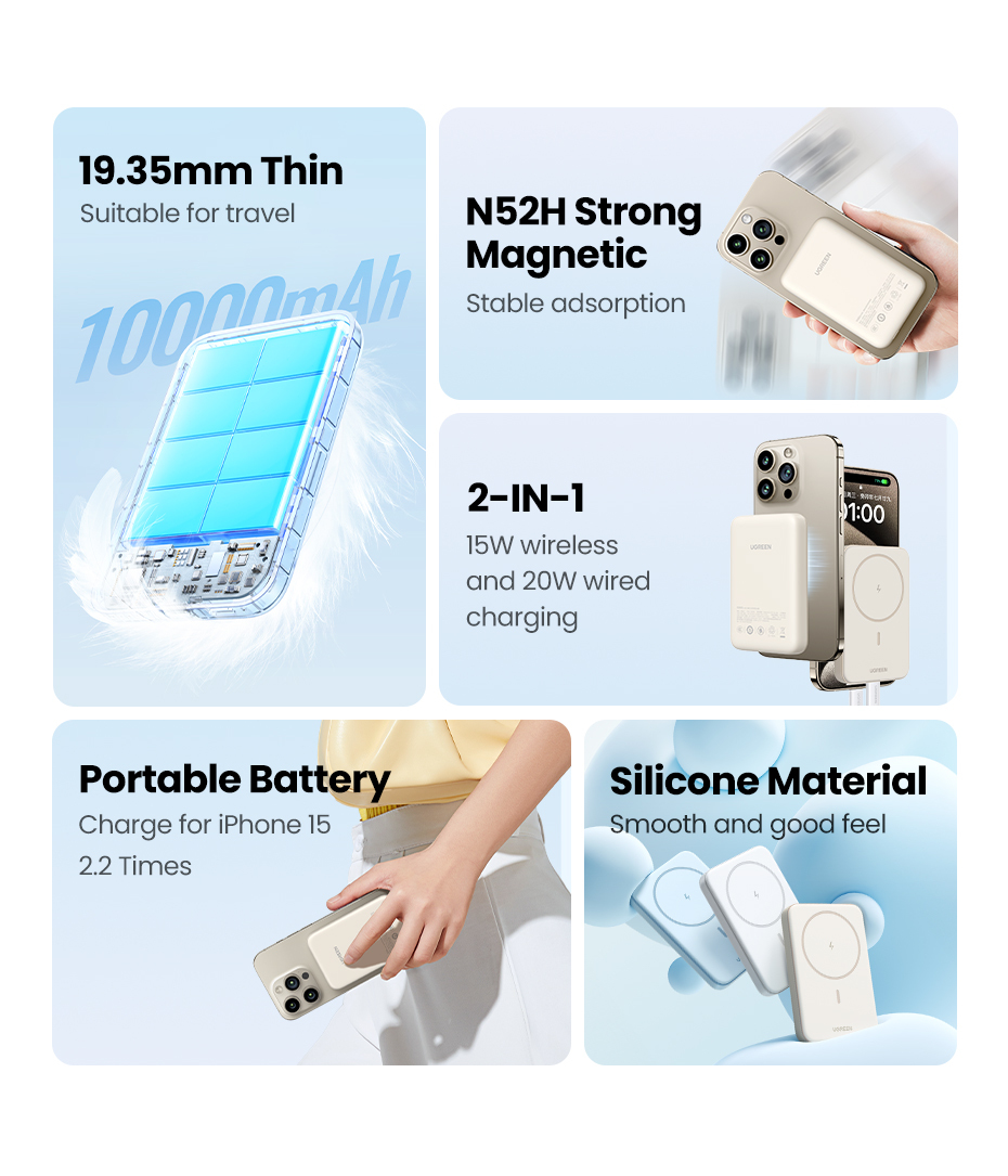 Powerbank Ugreen 10000mAh Inalámbrico Qi Beige Powerbank Ugreen 10000mAh Inalámbrico Qi Beige