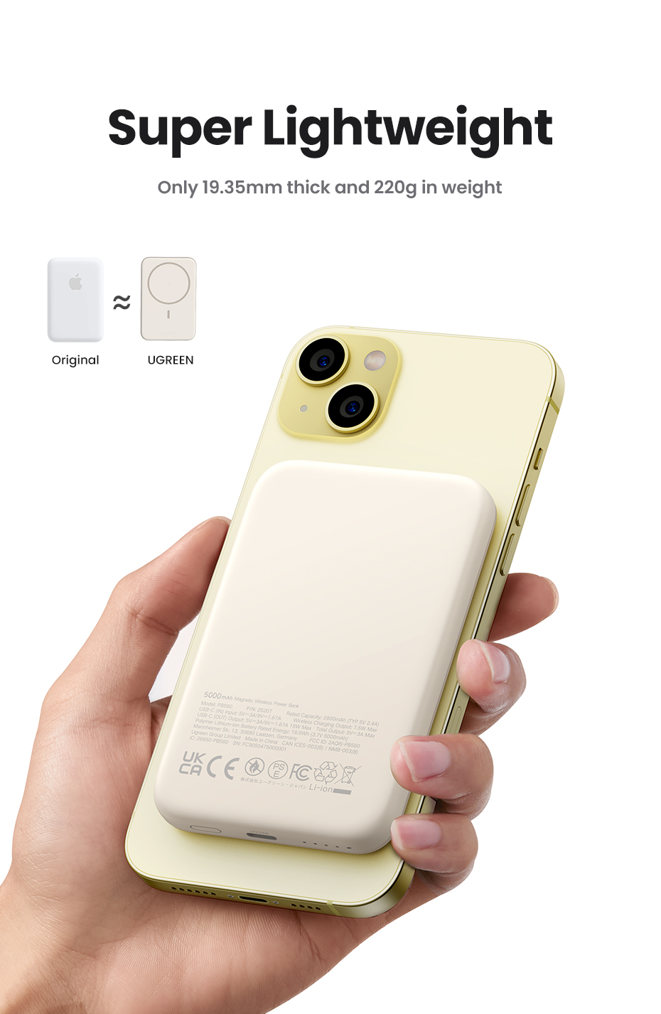 Powerbank Ugreen 10000mAh Inalámbrico Qi Beige Powerbank Ugreen 10000mAh Inalámbrico Qi Beige