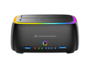 Docking USB-C Conceptronic DONN36B Doble SATA RGB Negro